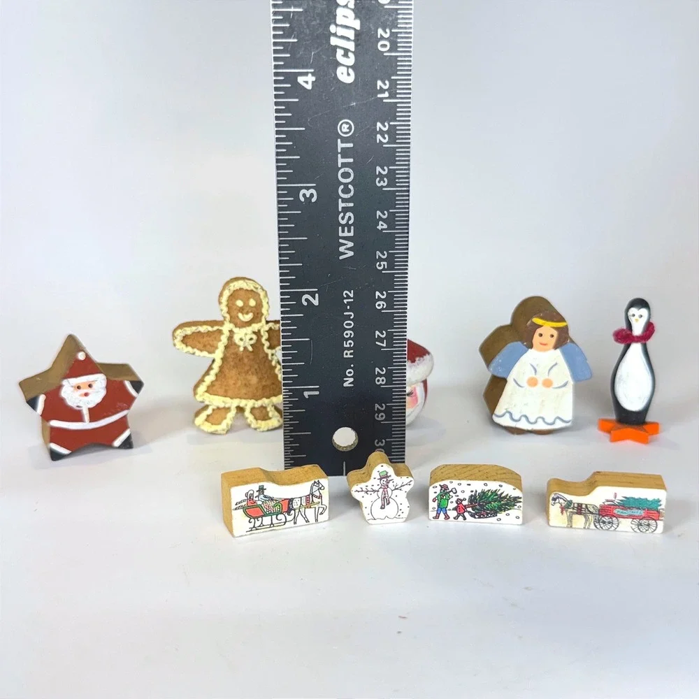 Vintage 90s Hand Painted Wooden Christmas Miniatures Lot of 9 misc pieces Decor
